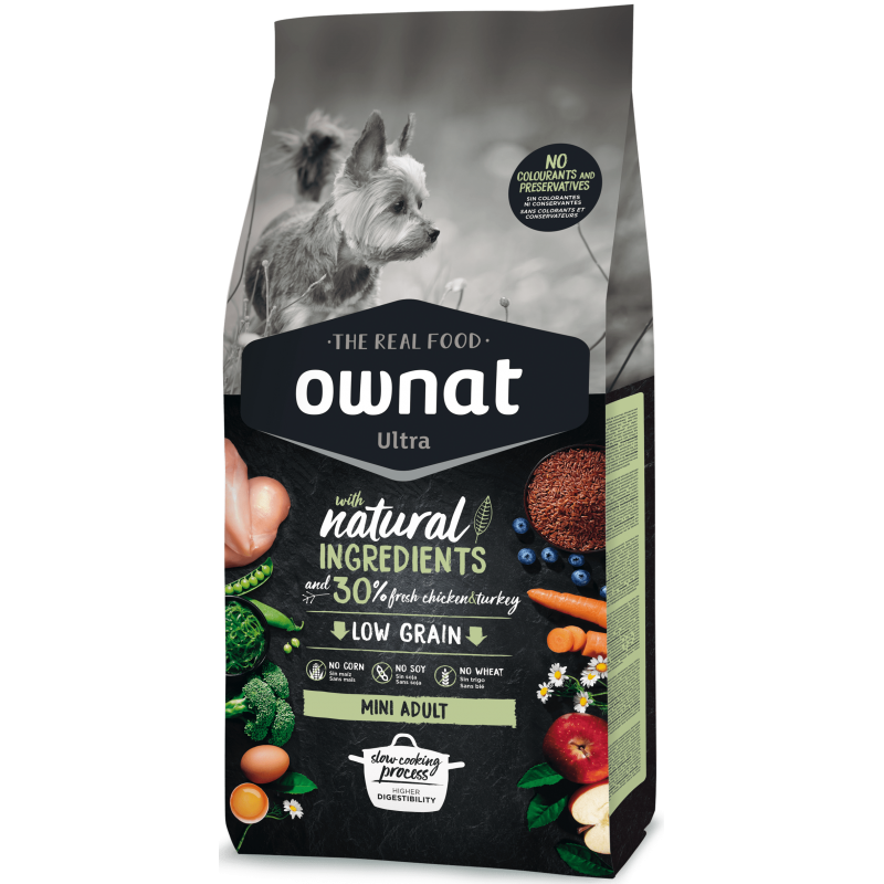 Pienso Ownat Ultra para perros adultos de raza pequeña con pollo y pavo  PESO 3 Kg