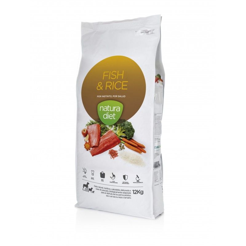 Pienso Natura Diet para Perros Adultos con Pescado y Arroz Peso 12 Kg