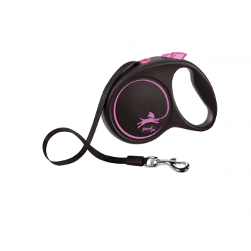 Flexi Correa Extensible Black Design Rosa Cinta 5m