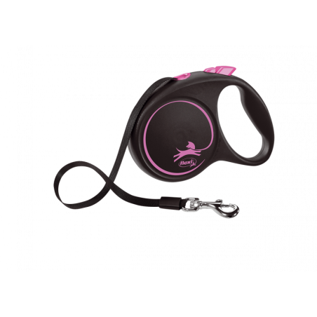 Flexi Correa Extensible Black Design Rosa Cinta 5m