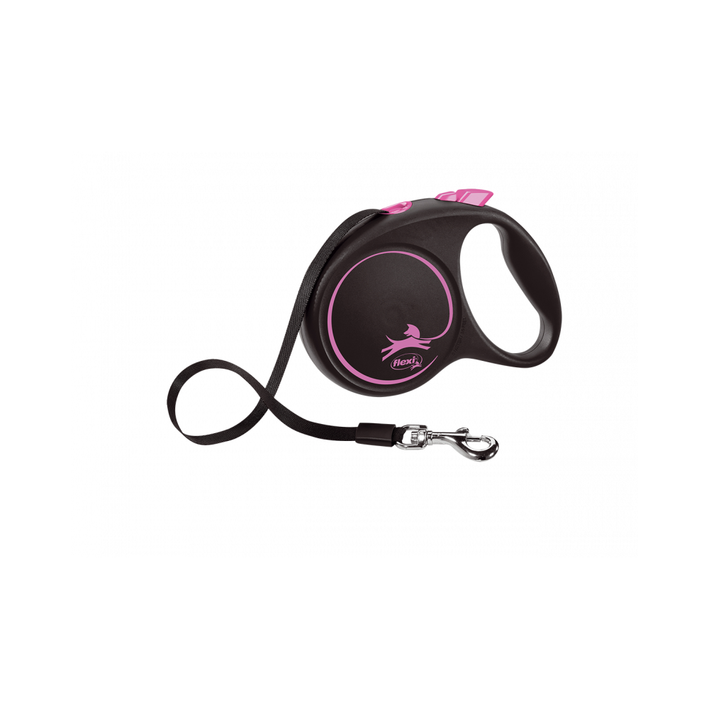 Flexi Correa Extensible Black Design Rosa Cinta 5m