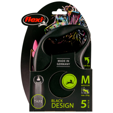 Flexi Correa Extensible Black Design Rosa Cinta 5m