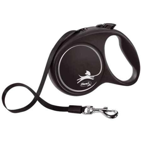 Flexi Correa Extensible Black Design Plateado Cinta 5m