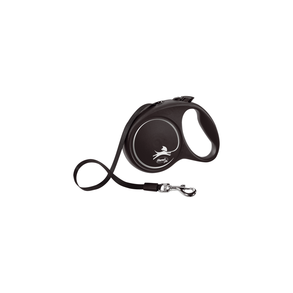 Flexi Correa Extensible Black Design Plateado Cinta 5m