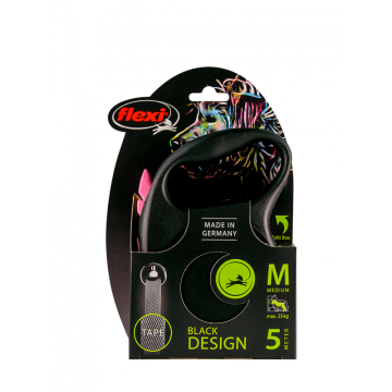 Flexi Correa Extensible Black Design Plateado Cinta 5m