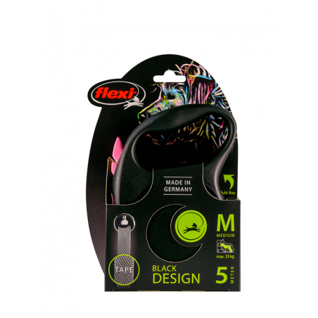 Flexi Correa Extensible Black Design Plateado Cinta 5m