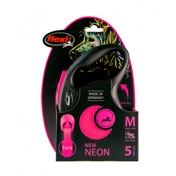 Flexi Correa Extensible Reflectante de Cinta New Neón Rosa