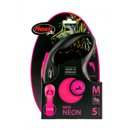 Flexi Correa Extensible Reflectante de Cinta New Neón Rosa