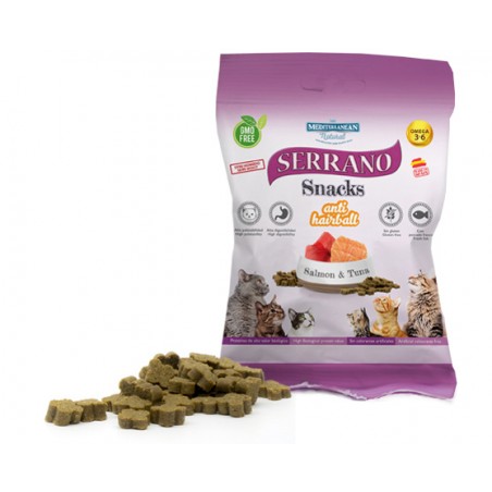 Mediterranean Serrano Snacks Gato Anti Hairball 50gr Atún y Salmón