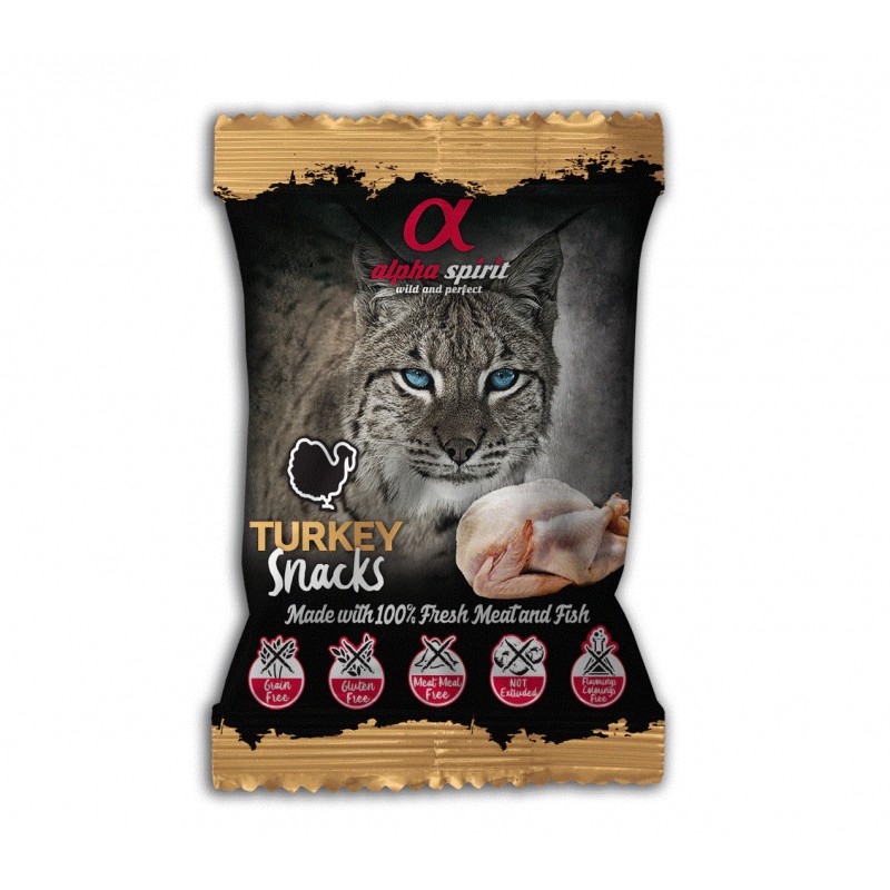Snacks Naturales sin cereales para Gatos Alpha Spirit Snacks 50gr SABOR Pavo