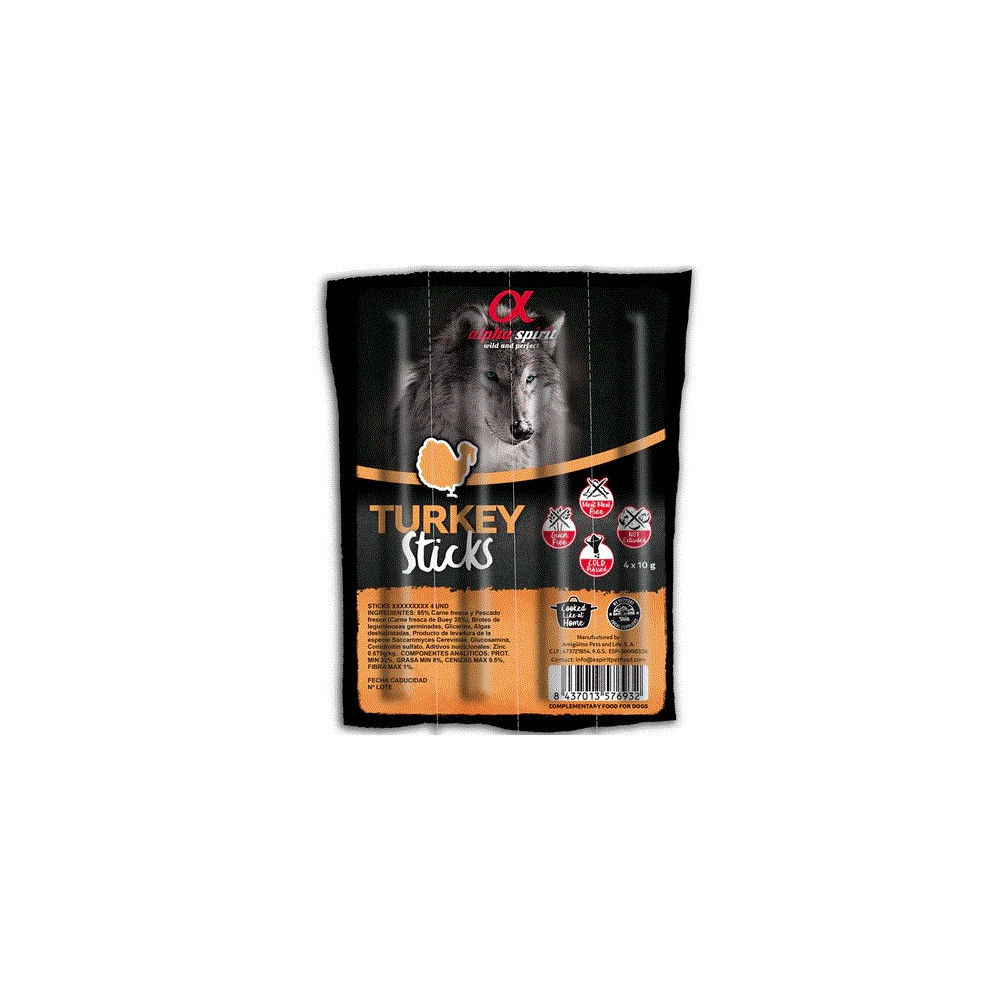 Alpha Spirit Ristra de Barritas para Perros 4 unid. sabor pavo