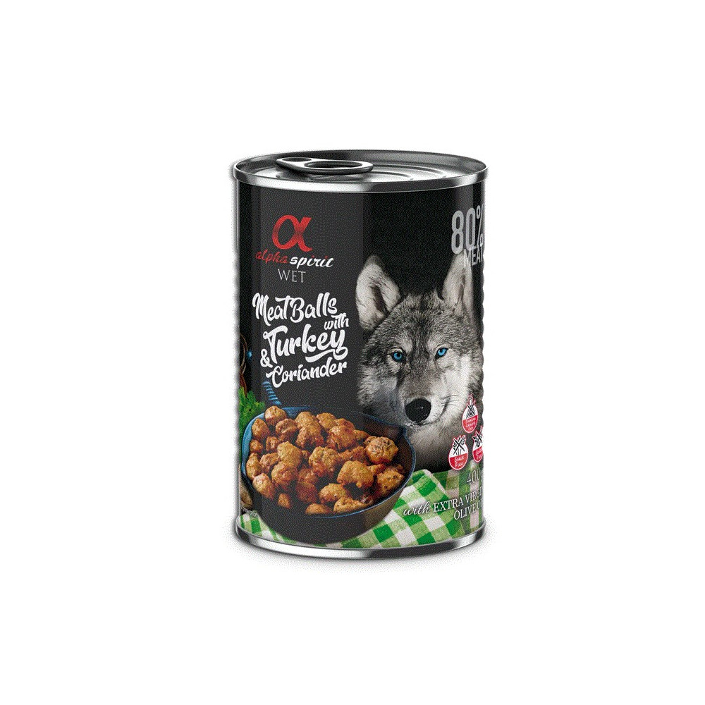 Alpha Spirit Lata de almôndegas de Peru e Cilantro 400g