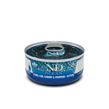 Farmina N&D Ocean Kitten Lata Atún, Bacalao, Gambas y Calabaza 70gr