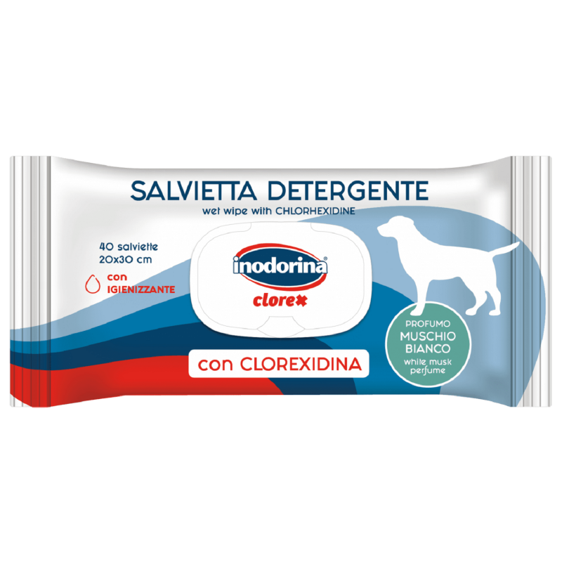 Inodorina Clorex. Toallitas Sanitarias para perros Muschio Bianco 40  Toallitas