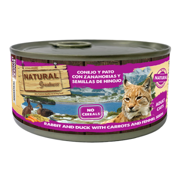 Natural Greatness Gato Lata Complet Conejo y pato con zanahorias y semillas de hinojo 185 gr