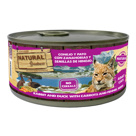 Natural Greatness Gato Lata Complet Conejo y pato con zanahorias y semillas de hinojo 185 gr