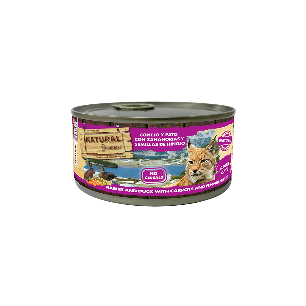 Natural Greatness Gato Lata Complet Conejo y pato con zanahorias y semillas de hinojo 185 gr