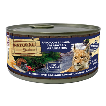 Natural Greatness Gato Lata Complet Pavo con salmón, calabaza y arándanos 185 gr