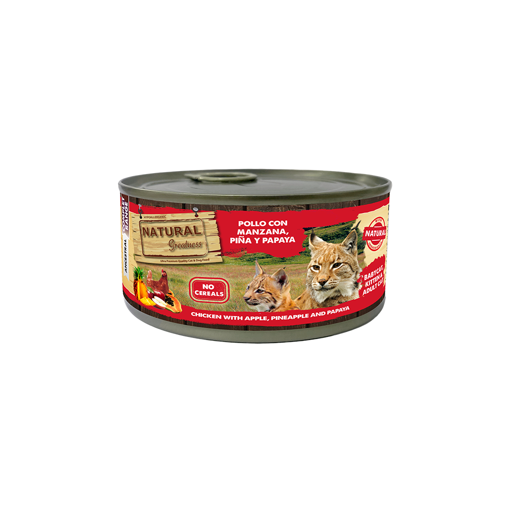 Natural Greatness Gato Lata Complet Pollo con manzana, piña y papaya  185gr
