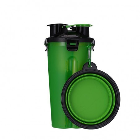 Dispensador de agua y pienso portátil para mascotas 2 en 1
