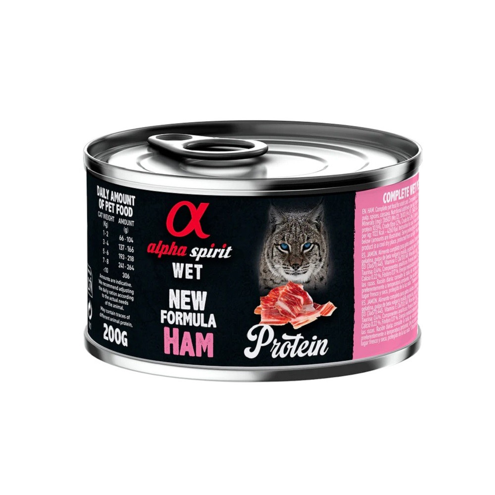 Alpha Spirit Húmedo Lata 200 gr Protein para Gatos Jamón