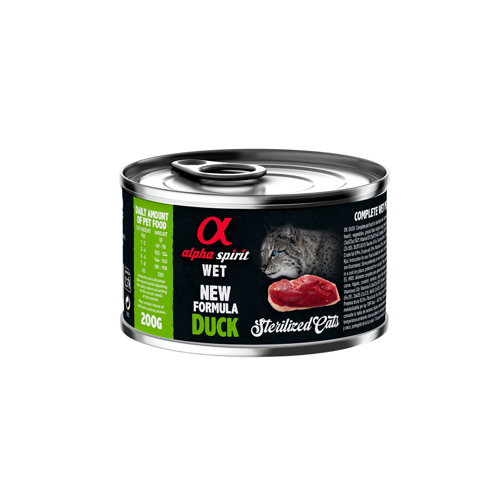 Alpha Spirit Húmedo Lata para Gatos Esterilizados 200g sabor pato