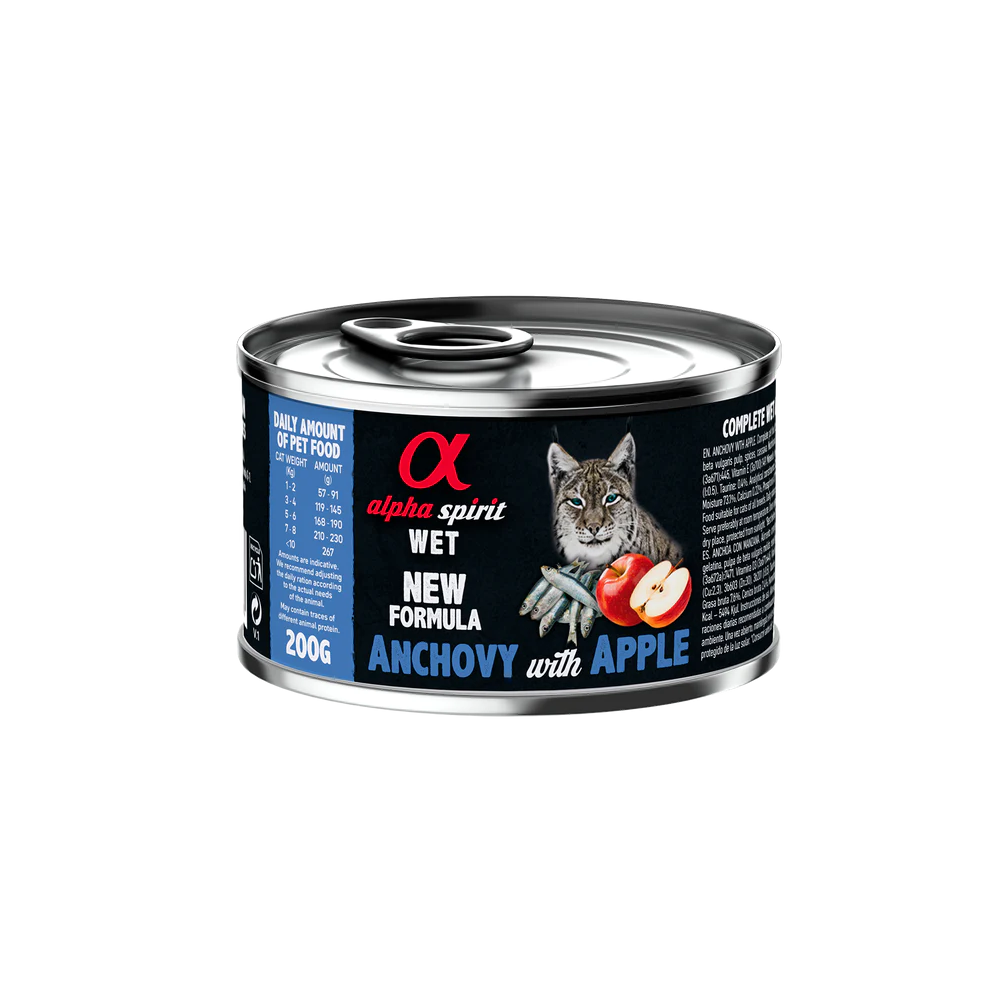 Alpha Spirit Húmedo Lata Gatos 200 gr Boqueron con manzana roja
