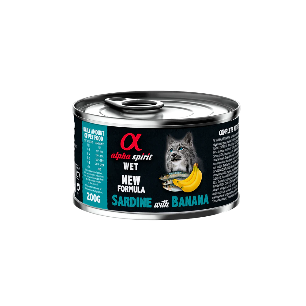 Alpha Spirit Húmedo Lata Gatos 200 gr Sardina con plátano