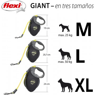 Flexi Correa Extensible Neon Giant con Cinta Reflectante 8 m