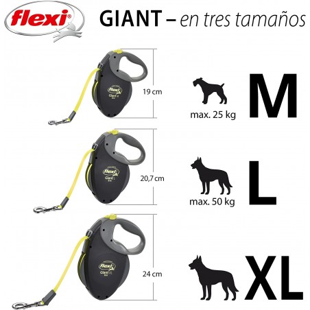 Flexi Correa Extensible Neon Giant con Cinta Reflectante 8 m