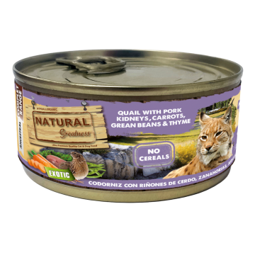 Natural Greatness Gato Lata Complet Codorniz con riñones de cerdo, zanahoria, judías y tomillo