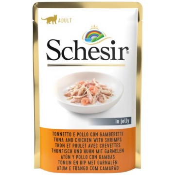 Schesir Pouch Gato 85 gr Atún con pollo y gambas en gelatina