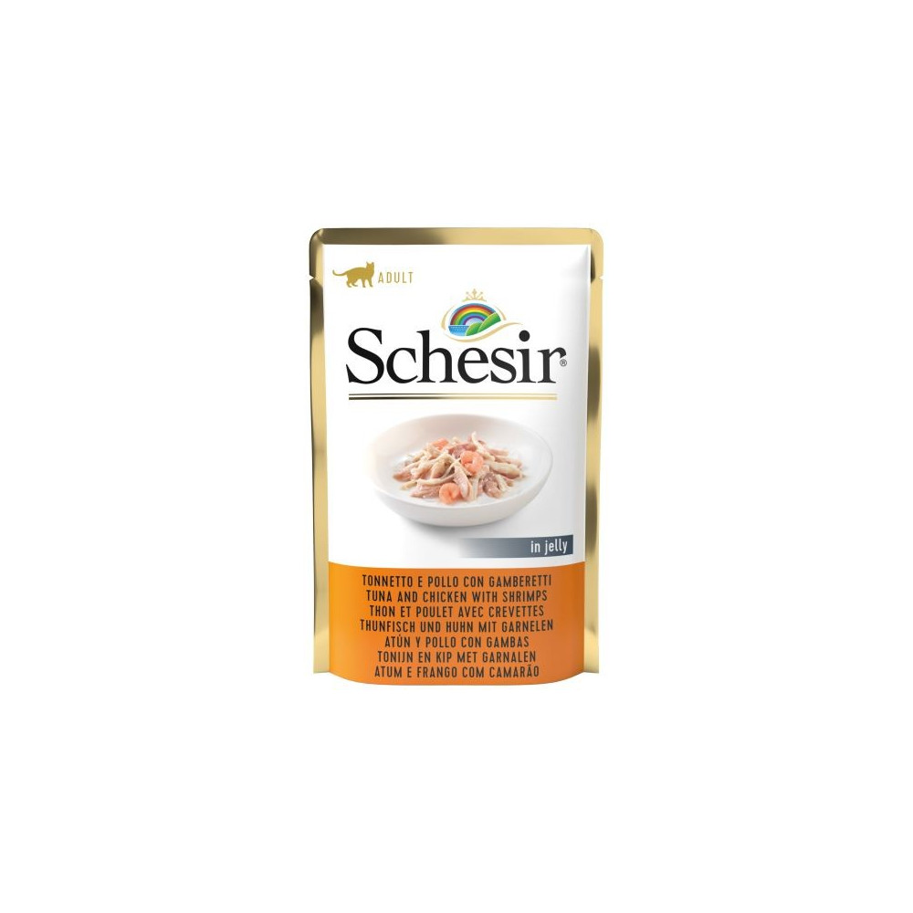 Schesir Pouch Gato 85 gr Atún con pollo y gambas en gelatina