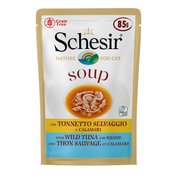 Schesir Pouch Gato de Soup Atún salvaje y calamares 85 gr