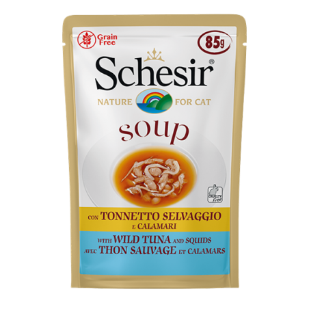 Schesir Pouch Gato de Soup Atún salvaje y calamares 85 gr