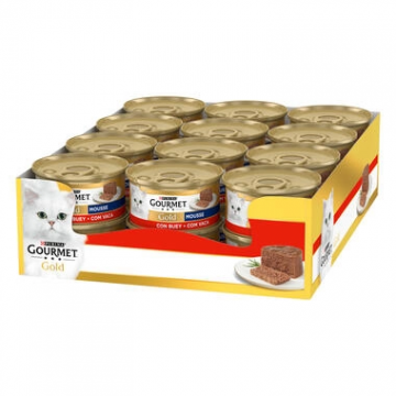 Pack Purina Lata para gatos GOURMET GOLD Mousse Buey 24x 85gr