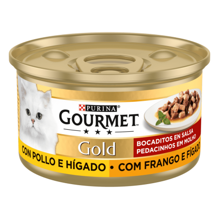 Purina Lata para gatos GOURMET GOLD Bocaditos en Salsa con Pollo & Hígado