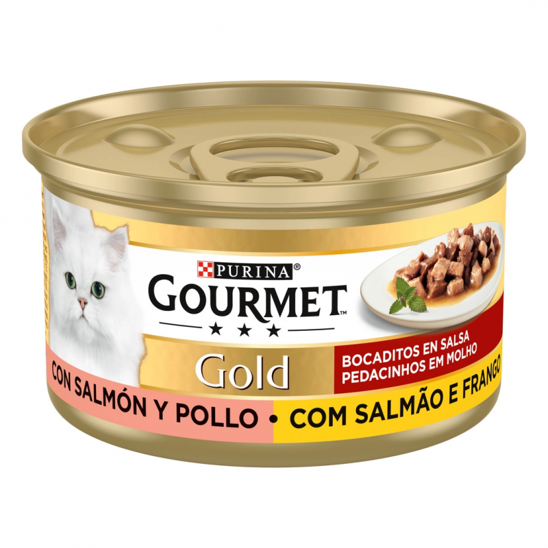 Purina GOURMET GOLD Bocaditos en Salsa con Salmon & Pollo para gatos