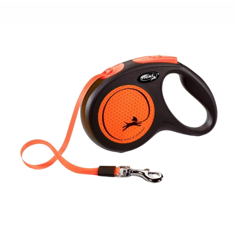 Flexi Correa Extensible Reflectante de Cinta New Neón Naranja