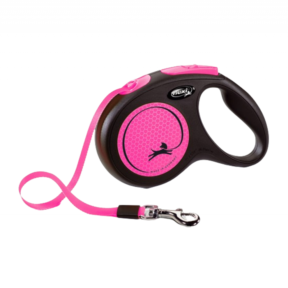 Flexi Correa Extensible Reflectante de Cinta New Neón Rosa