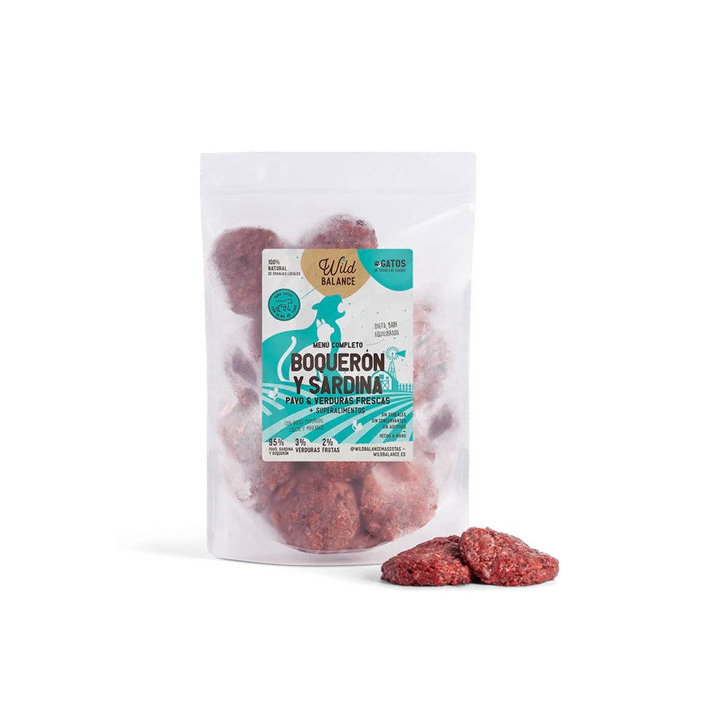 Wild Balance DIETA BARF para GATOS menú completo de BOQUERÓN, SARDINAS y PAVO