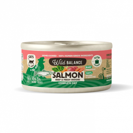Wild Balance Gato Lata BARF cocinado al vapor SALMÓN y TERNERA con Verduras Frescas