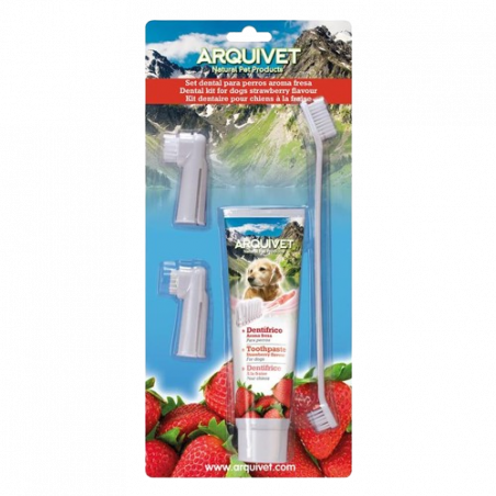 Arquivet Set Dental Para Perros 100 gr sabor fresa