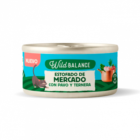 Wild Balance Gato Recetas del Chef Lata Estofado de Mercado con Pavo y Ternera para Gatos