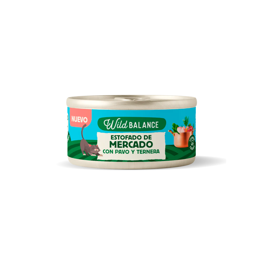 Wild Balance Gato Recetas del Chef Lata Estofado de Mercado con Pavo y Ternera para Gatos