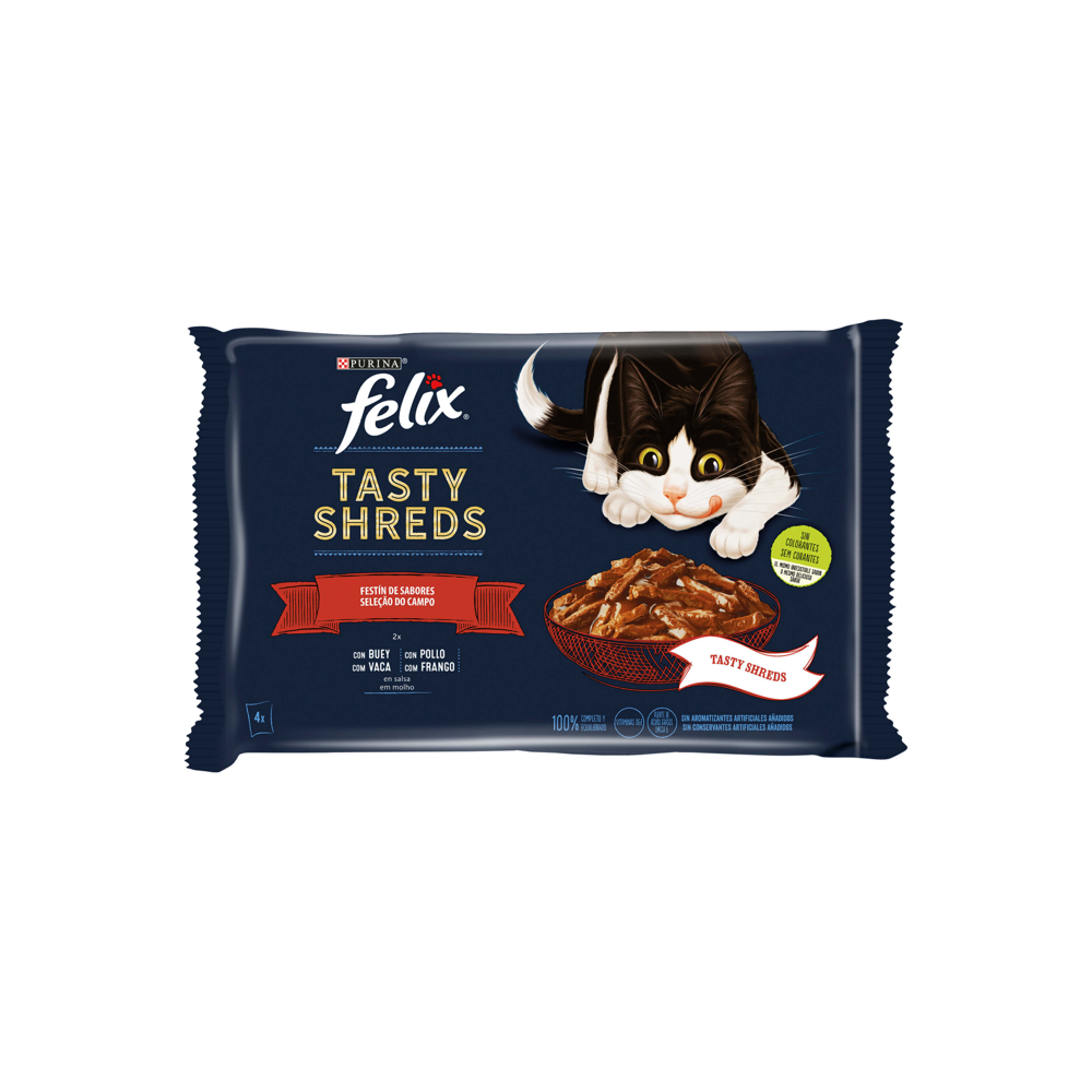 Felix Snacks Tasty Shreds Selecciones Favoritas Comida Húmeda para Gato