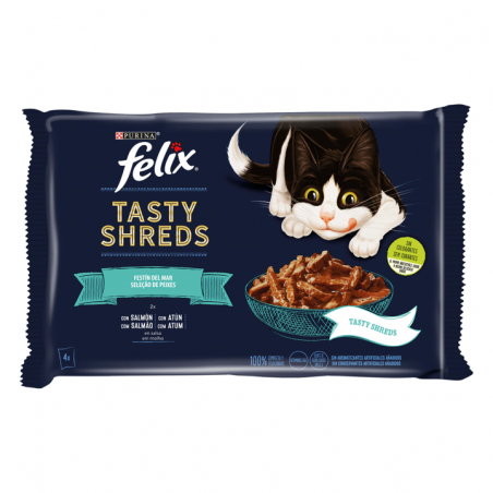 Felix Snacks Tasty Shreds Selección de Pescados Comida Húmeda para Gato