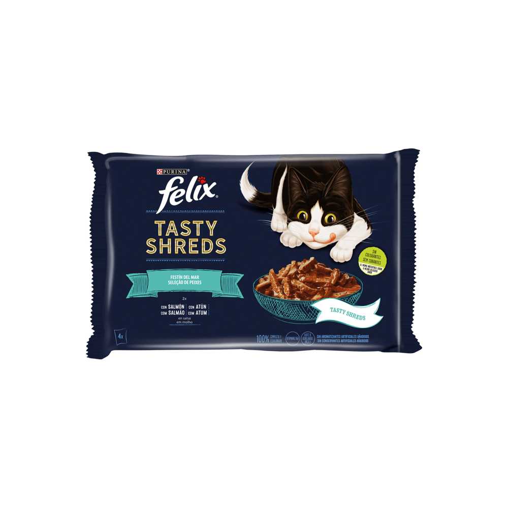 Felix Snacks Tasty Shreds Selección de Pescados Comida Húmeda para Gato