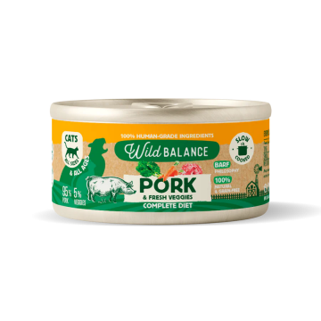 Wild Balance Gato Lata BARF cocinado al vapor CERDO con Verduras Frescas