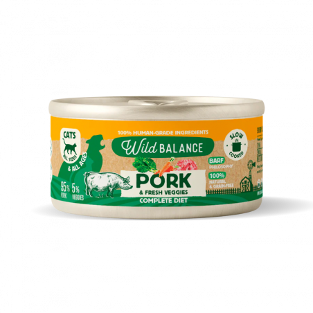 Wild Balance Gato Lata BARF cocinado al vapor CERDO con Verduras Frescas